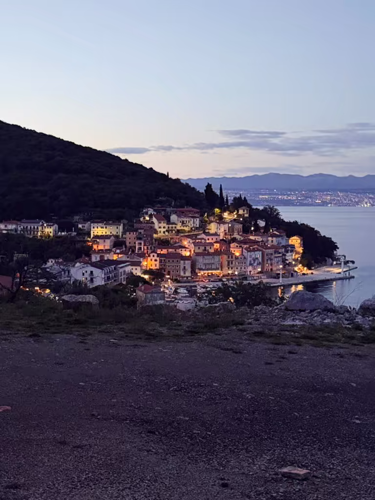 Mošćenička Draga coastal town at dusk